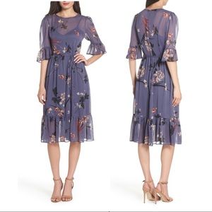 EUC Beautiful Avec Les Filles Floral Chiffon Midi Dress 🪻